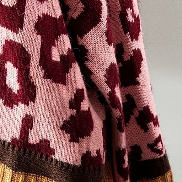 Promesa LEOPARD PATTERNED Thick KNIT Tunic Oversized SWEATER Bubble Sleeve M/L - Picture 5 of 9